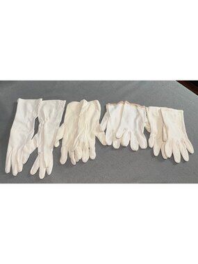 Vintage White Womens Gloves Set of 4 Pairs Floral Accents Various Sizes & Styles